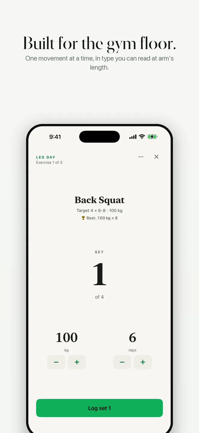 The session player: one exercise at a time with the number to beat